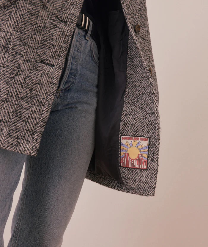 【SEOOOCOOKIE】 Herringbone pleats coat ★韓国の人気★ ウールシルクストールヘリンボーン織120＞コラージュジョッキー